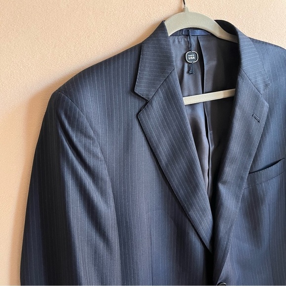 Loro Piana Daniel Cremieux Navy Stripe Suit Jacket Blazer Size 42L - Picture 2 of 14